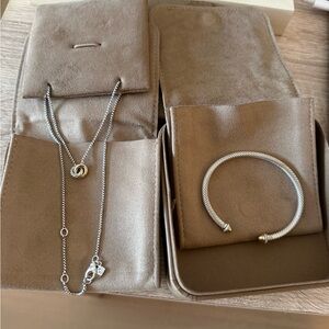 David Yurman Silver Cable Bracelet and Station Necklace
